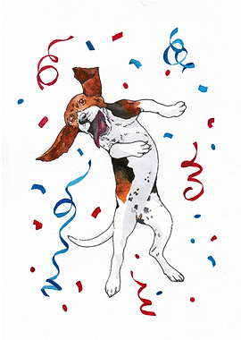 Funny dog celebrates