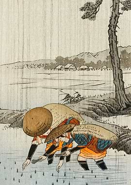 Rice Farmers woodblock art