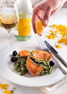 baked Salmon with beans