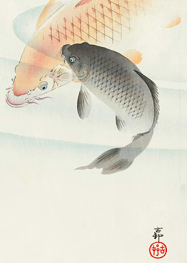 Red black fish woodblock