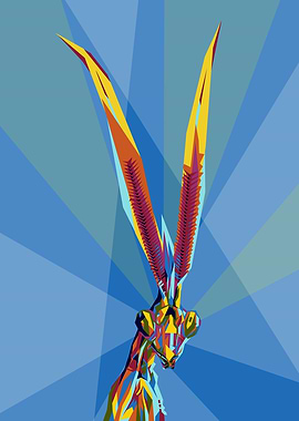 Mantis In Blue Background