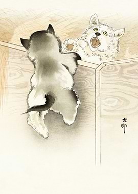 Playing Puppies woodblock