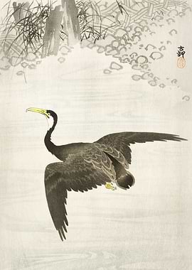Flying Cormorant woodblock