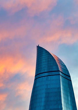 Flame Towers at sunset