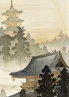 Birds on japanese pagoda