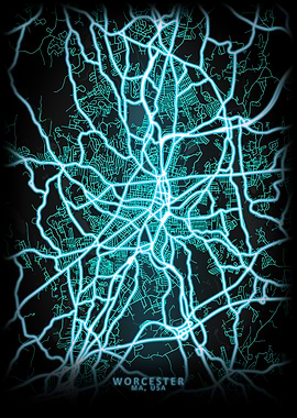 Worcester MA USA City Map