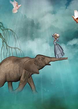 Elephant with cute girl