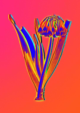 Neon Blue Floral Drawing