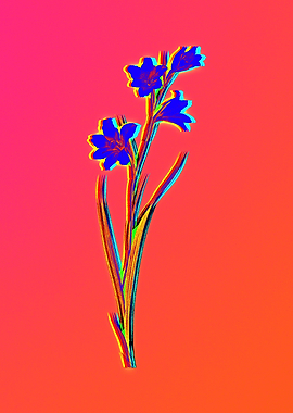 Blue Neon Flower on Pink