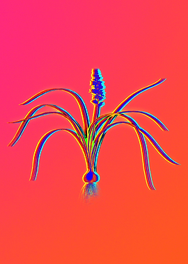 Neon Blue Floral Drawing