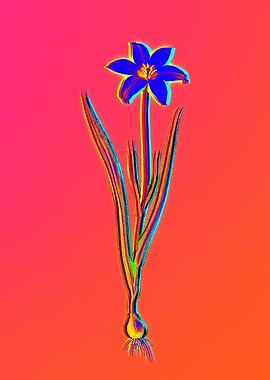 Neon Blue Floral Drawing