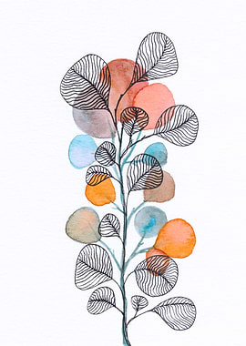 Watercolor + ink leaves 7