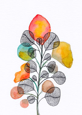 Watercolor + ink leaves 8