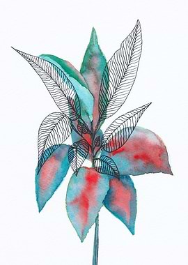 Watercolor + ink leaves 6