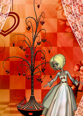 Cute girl with heart tree