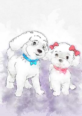 couple of dog watercolor