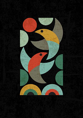 Landscape with birds Black