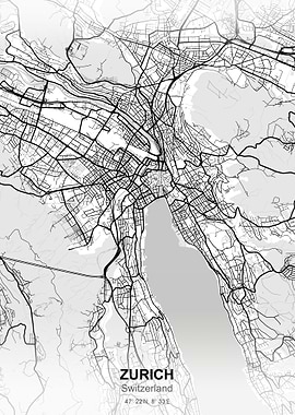 zurich city map white