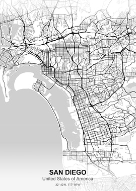 san diego city map white
