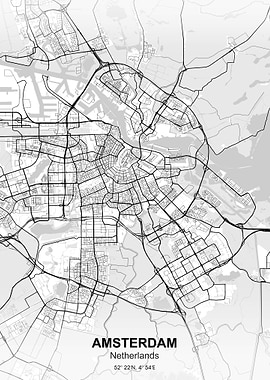 amsterdam city map white