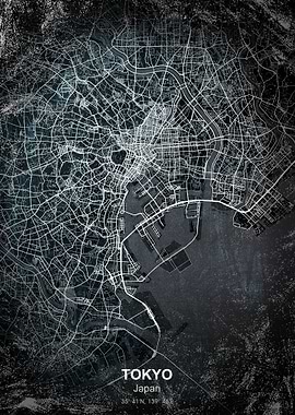 tokyo japan chalkboard map