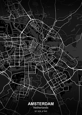 amsterdam city map black