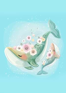 Cute and baby whale