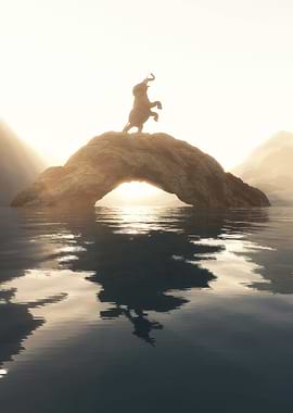 Elephant on the rock lake