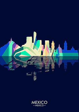Mexico Skyline City Blue