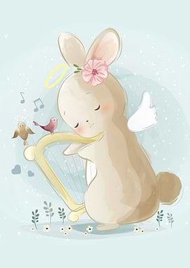 bunny playing harp