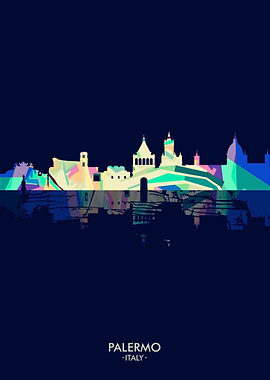 Palermo skyline city blue