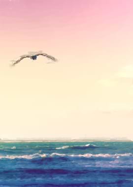 Bird flying on the oceans