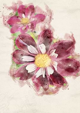 Watercolor Flowers Red