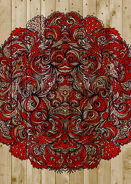 Red Indian Mandala on Wood