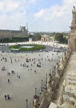 Louvre facing Eiffel Tower