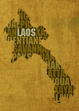 Laos Country Word Map Art