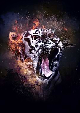 White lion head flaming