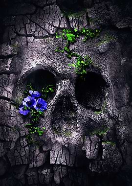 Skull in wooden texture