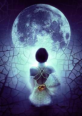 Woman looking full moon
