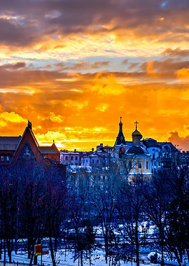 City Skyline At Sunset