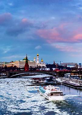Moscow Kremlin Winter Boat