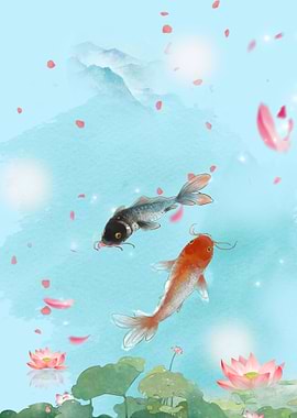 Fishes in pond with lotus