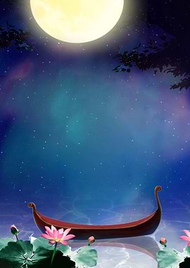 Romantic boat at the moon