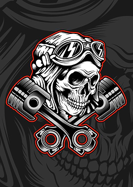 skull helmet with piston