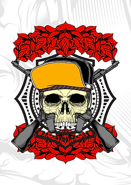 skull wearing hat with ros