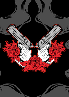 holding gun with rose