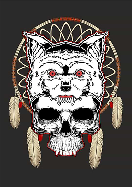 wolf with skull
