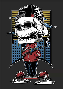 mafia skull holding a gun