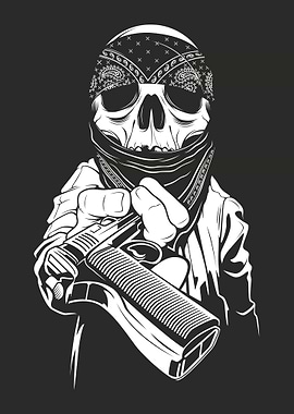 a skull wearing a bandana