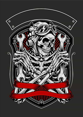 retro skull motorcyclist